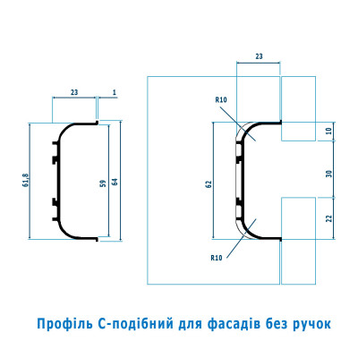 Профіль алюмінієвий ФБР C-подібний Чорний Б 6000 мм М / П  - 2