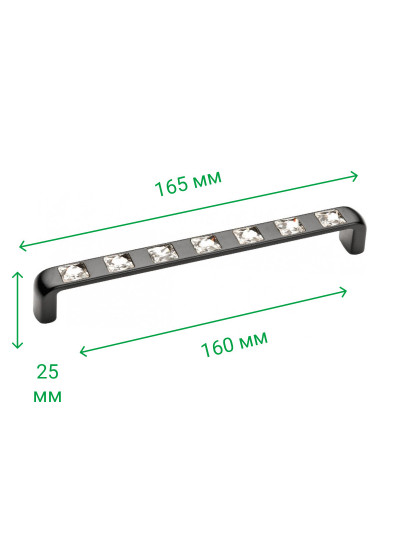 Меблева ручка з камінням 160 мм BELLA Матів Чорний 5416-012 MEBTECH - 1 2