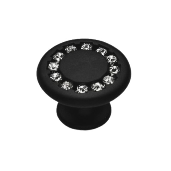 Ручка кнопка с камнями Duz dugme Черная 6058-012 MEBTECH - 1