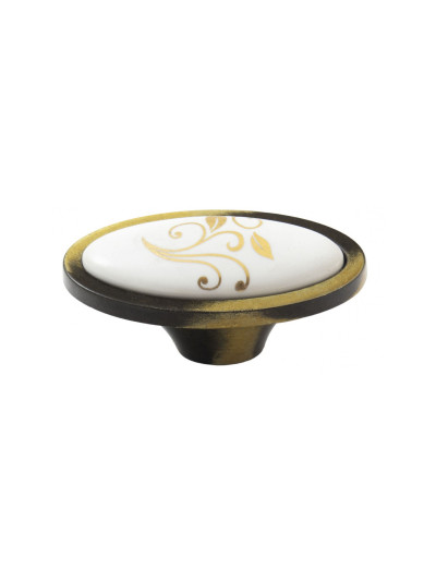 Ручка кнопка мебельная керамика  BILAKS MANOLYA Бронза-Зол лист MEBTECH - 1