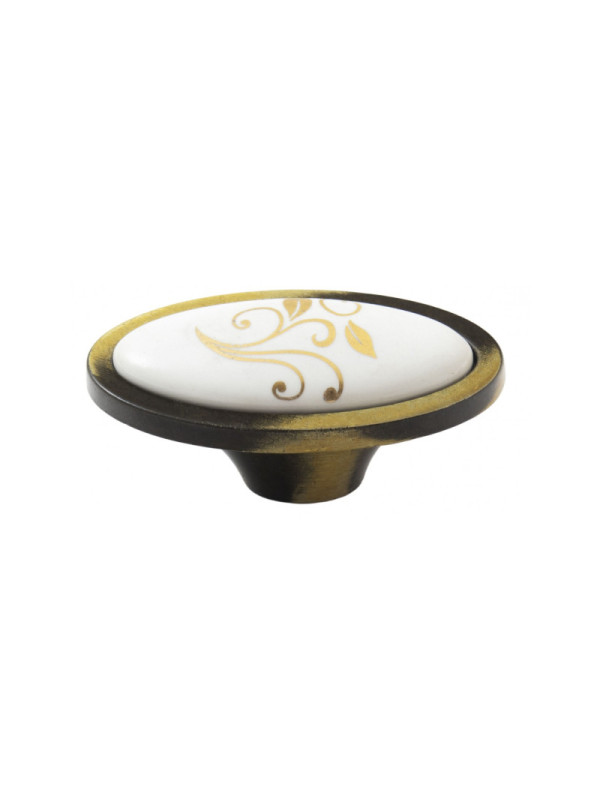 Ручка кнопка мебельная керамика  BILAKS MANOLYA Бронза-Зол лист MEBTECH - 1 Ручка кнопка мебельная керамика  BILAKS MANOLYA Бронза-Зол лист MEBTECH - 1