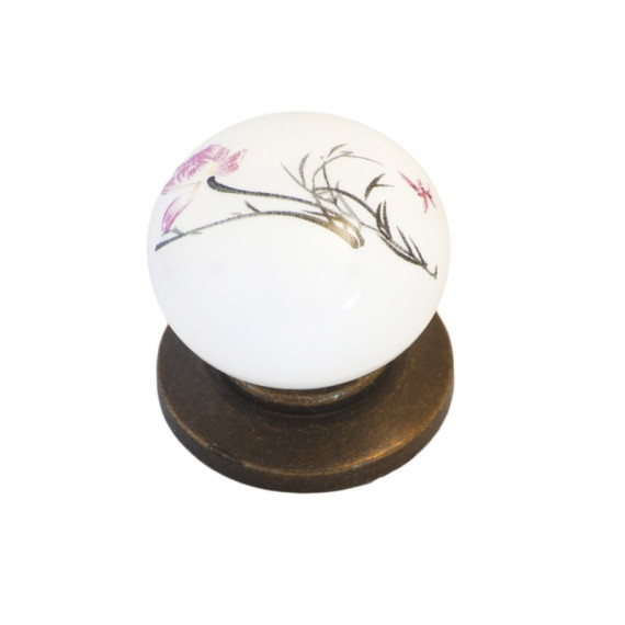 Ручка кнопка мебельная керамика Бронза-Нарцисс 6073-08/45 MEBTECH - 1