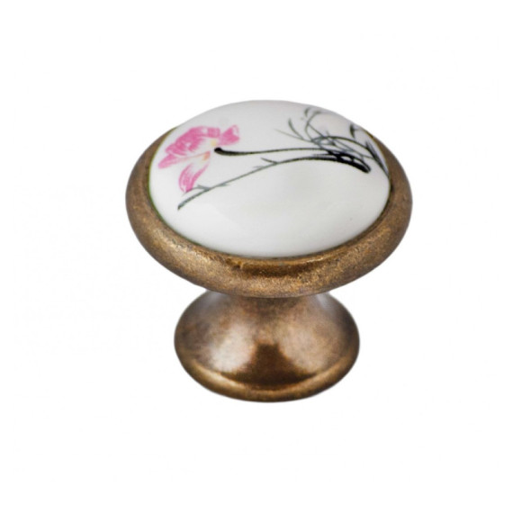 Ручка кнопка мебельная керамика Бронза-Нарцисс 6072-08/45 MEBTECH - 1