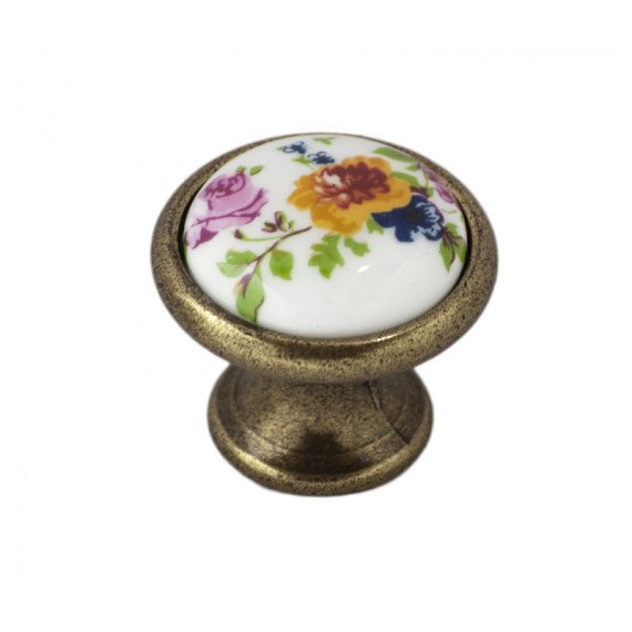Ручка кнопка мебельная керамика Бронза-Цветы 6072-08/42 MEBTECH - 1