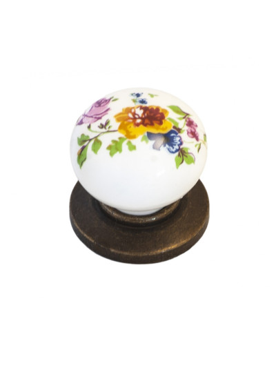Ручка кнопка мебельная керамика Бронза-Цветы 6073-08/42 MEBTECH - 1