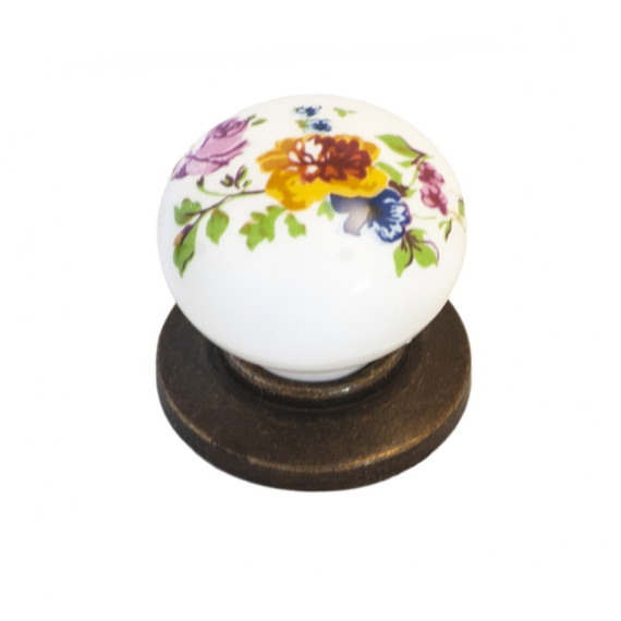 Ручка кнопка мебельная керамика Бронза-Цветы 6073-08/42 MEBTECH - 1