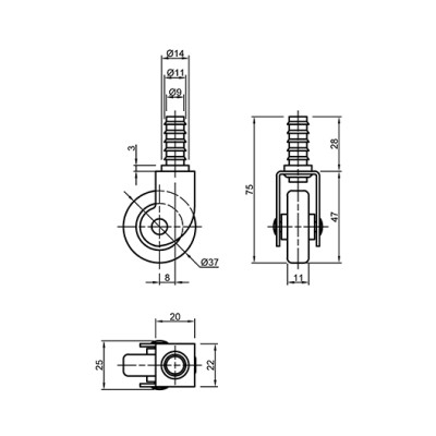 Ролик пластиковый со штифтом Ferro Fiori D37 мм нагрузка 16 кг Хром Черный MEBTECH - 2