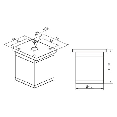 Ножка кухонная с регулировкой квадратная 40х40 Н60 Белая MEBTECH - 3