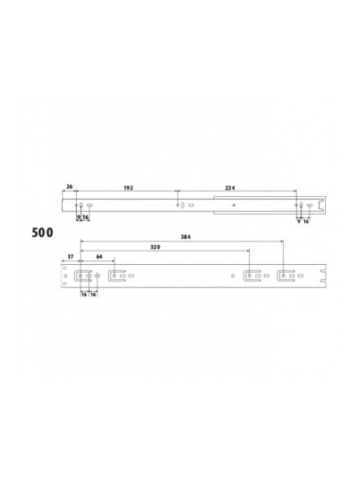 Напрямна кулькова телескопічна L-500 мм Н-45 Linken LS Linken System - 1 2