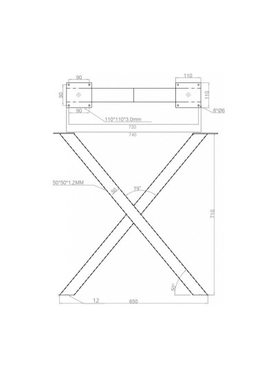 Опора для стола Х 710х650 мм Черная DI FERRO - 1 2