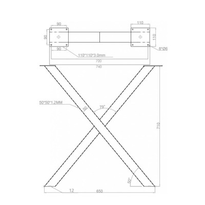 Опора для столу Х-подібна 710х650 мм Чорна DI FERRO - 2