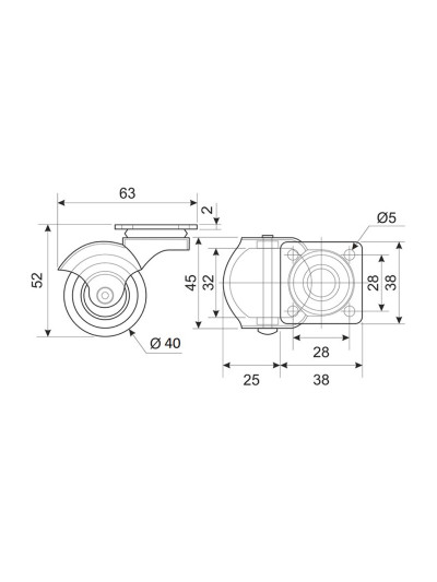 Ролик резиновый D40 с площадкой  - 1 2