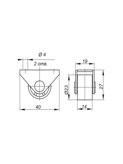 Ролик на майданчику D23 для м'яких корпусних меблів  - 1 2