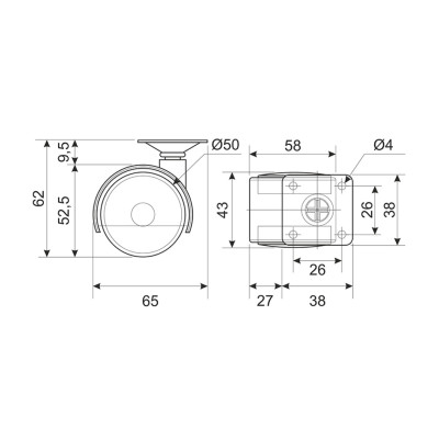 Ролик пластиковый D50 с площадкой для мебели  - 2