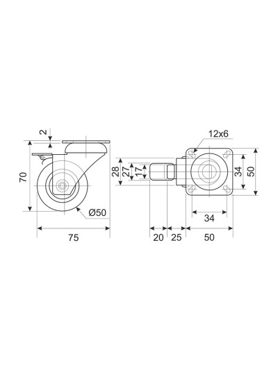 Ролик резиновый D50 с площадкой и тормозом  - 1 2