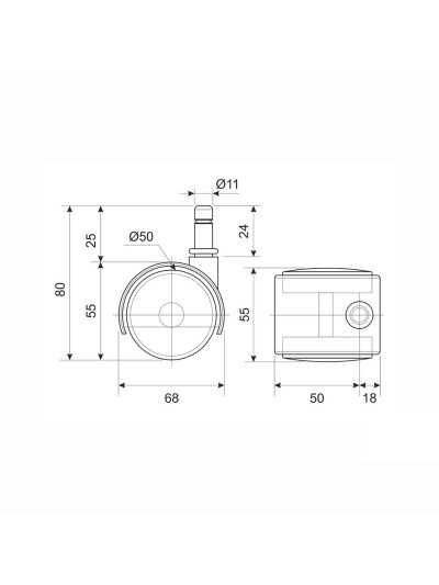 Ролик пластиковий D50 зі штирем для офісних крісел.  - 1 2