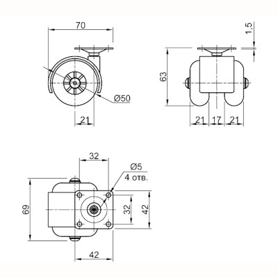 Ролик прозрачный D50 с площадкой Ferro Fiori (10010)  - 4