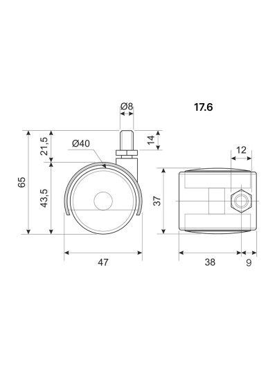 Ролик пластиковий D40 для офісних крісел Чорний  - 1 2