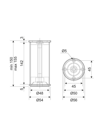 Ніжка кухонна H150 кругла з регулюванням Алюміній  - 1 2