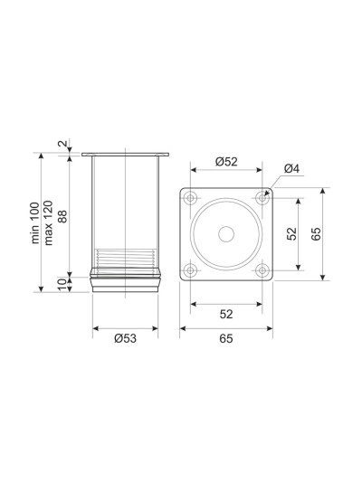 Ніжка кухонна H100 кругла з регулюванням Хром NL14  - 1 2