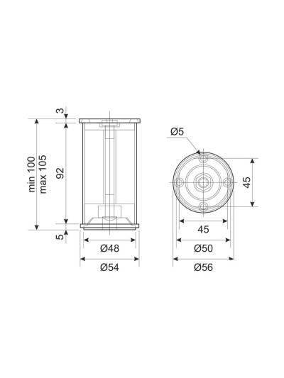 Ніжка кухонна H100 кругла з регулюванням Алюміній  - 1 2