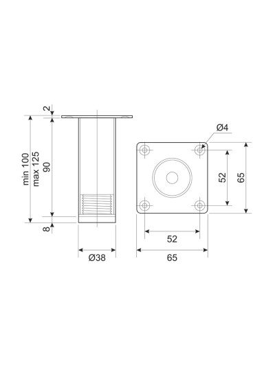 Ножка кухонная H100 круглая с регулировкой NL-13.  - 1 2