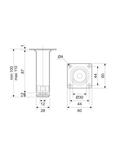 Ніжка кухонна H100 кругла з регулюванням NL-05 Хром  - 1 2