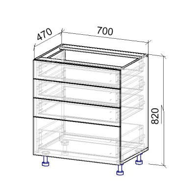 9.3К Тумба нижня 4 шухляди 470х700х820 мм MebTech - 11