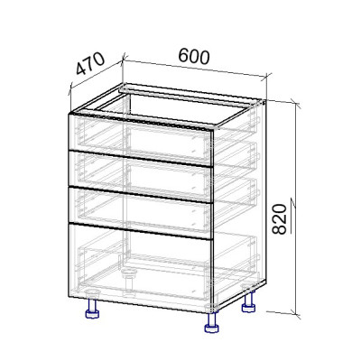 9.2К Тумба нижняя 4 ящика 470х600х820 мм MebTech - 11