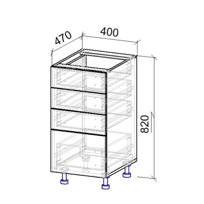 9К Тумба нижняя 4 ящика 470х400х820 мм MebTech - 11