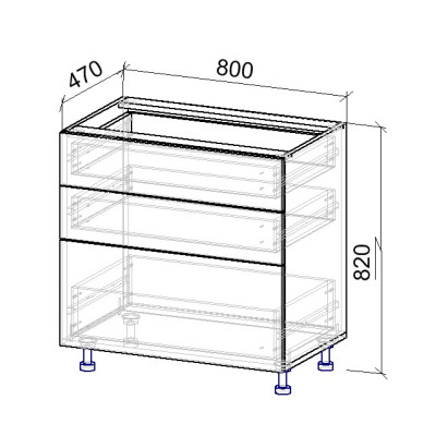 6.4К Тумба нижня 3 шухляди 470х800х820 мм MebTech - 11