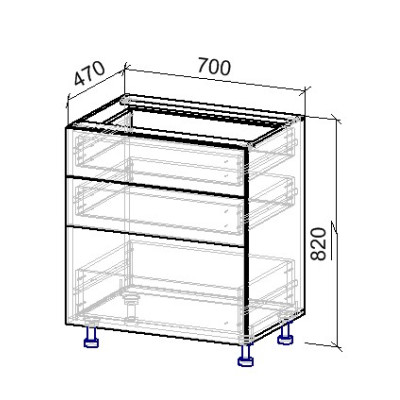 6.3К Тумба нижняя 3 ящика 470х700х820 мм MebTech - 11