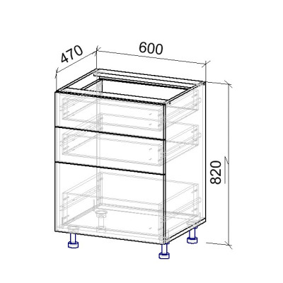 6.2К Тумба нижняя 3 ящика 470х600х820 мм MebTech - 11