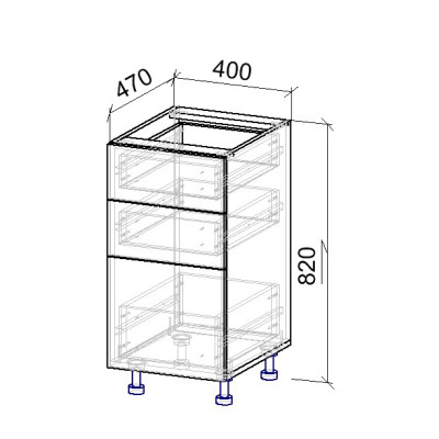 6К Тумба нижняя 3 ящика 470х400х820 мм MebTech - 11