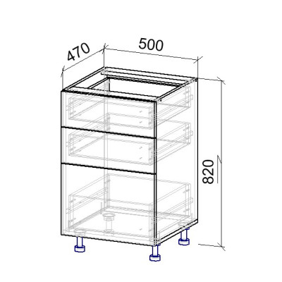 6.1К Тумба нижняя 3 ящика 470х500х820 мм MebTech - 11