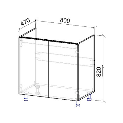 3.2К Тумба нижняя под мойку 470х800х820 мм MebTech - 11