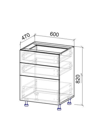 6.2К Тумба нижняя 3 ящика 470х600х820 мм  - 8 2