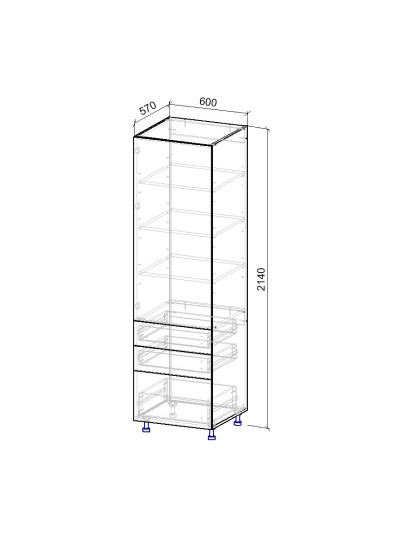 17.1К Пенал кухонний 3 шухляди 570х600х2140 мм  - 8 2