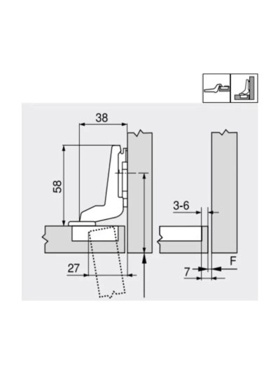Петля Modul вкладная для ДСП угол открывания 100° 91M2750  - 1 2