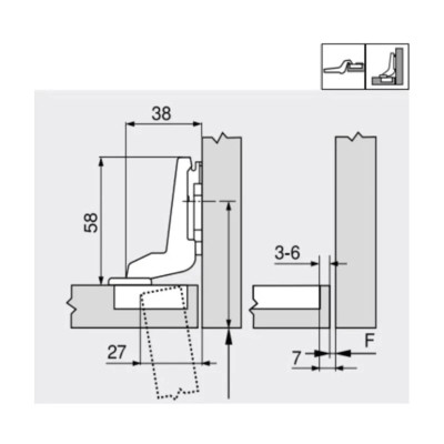 Петля Modul вкладная для ДСП угол открывания 100° 91M2750  - 2