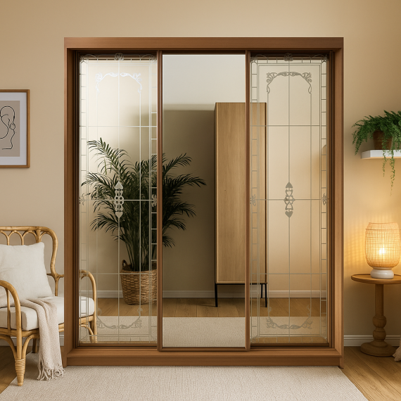 Шафа-купе 3-дверна дзеркало Вітраж 1800х620х2300 MebTech - 1
