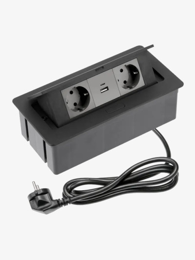 Розетка меблева на 2 гнізда USB A+C провод 1,5м з вилкою GTV AE-PBSUC2GS-20NN GTV - 1