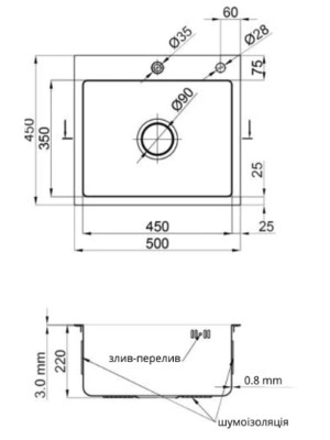 Мийка для кухні Venta Brushed 500x450 BVM5045 Сатин Venata - 6