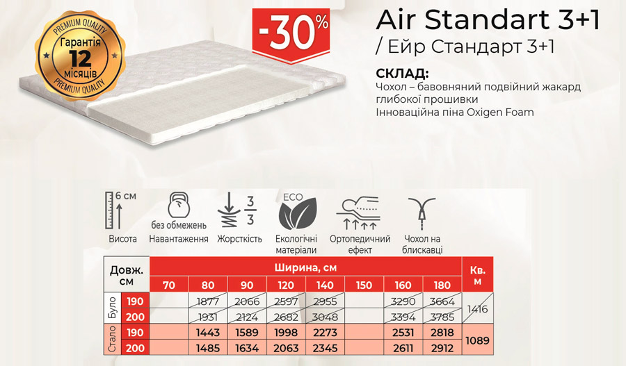 Матрац Air Standart 3+1 знижка 30%